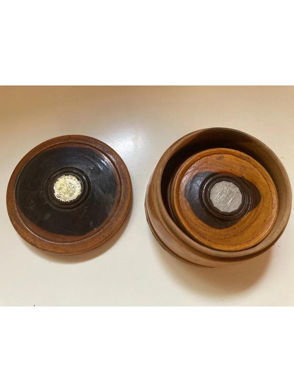 Vintage 5 Pc Hard Wood Coaster Set in Box